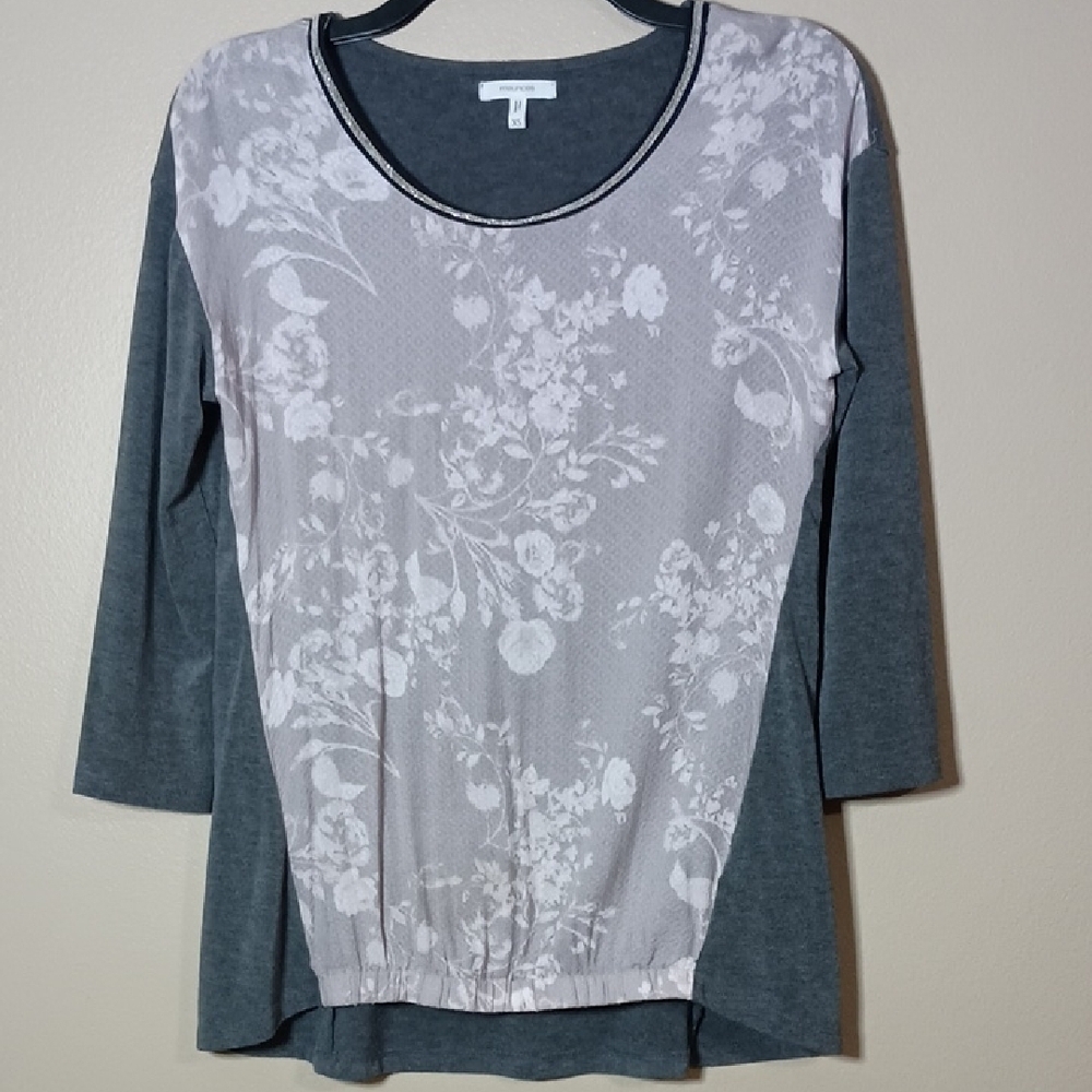 Maurices Floral Hi-Lo Top With Silver Bead Neck Trim